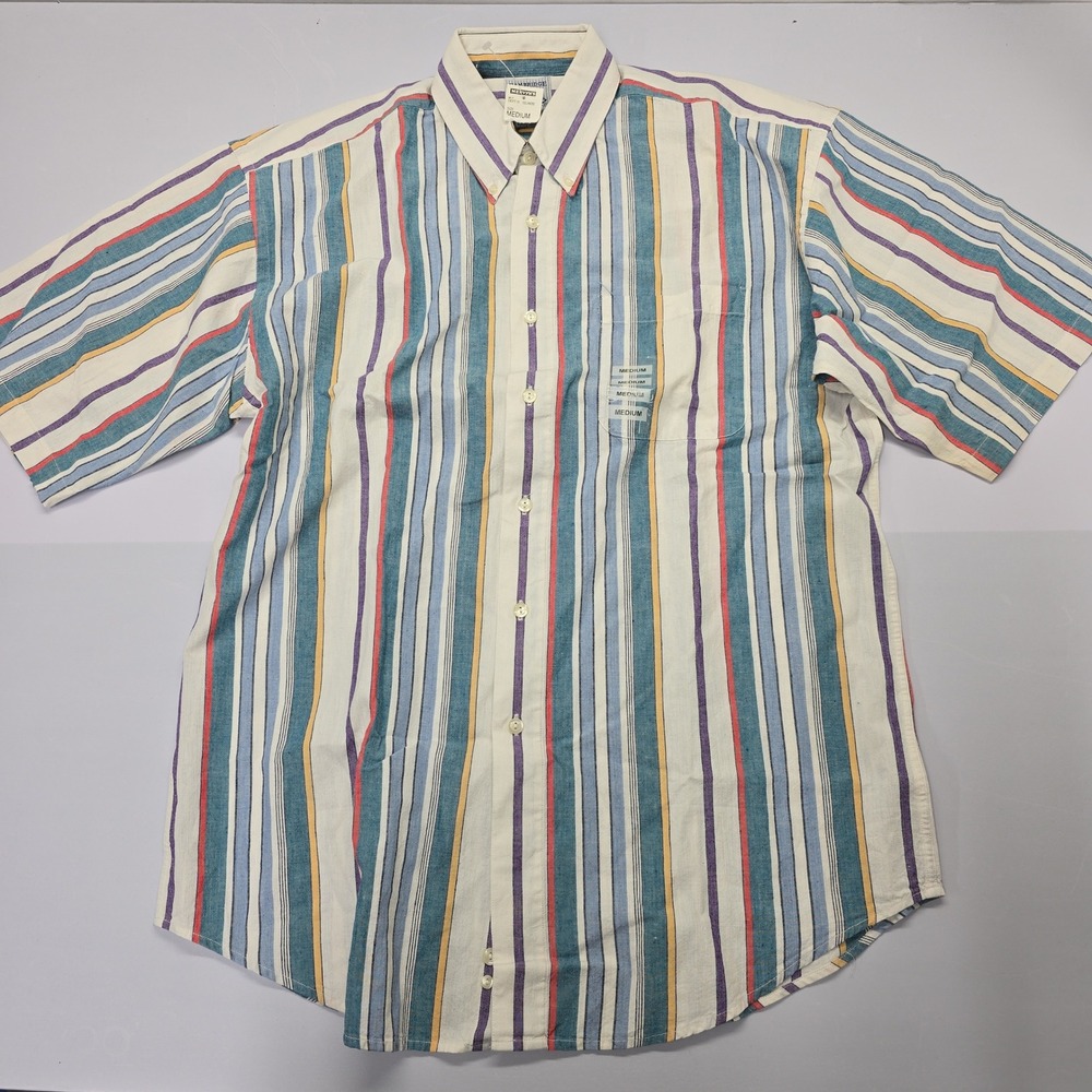 Vintage Cambridge Classics‎ Mens Medium Striped Short Sleeve Button Down Shirt